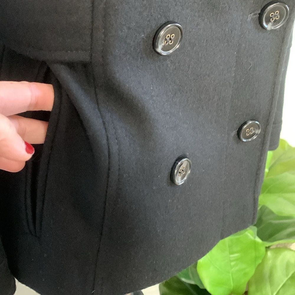 MODA International Black Wool Blend Pea Coat Size Medium Petite - Picture 5 of 16